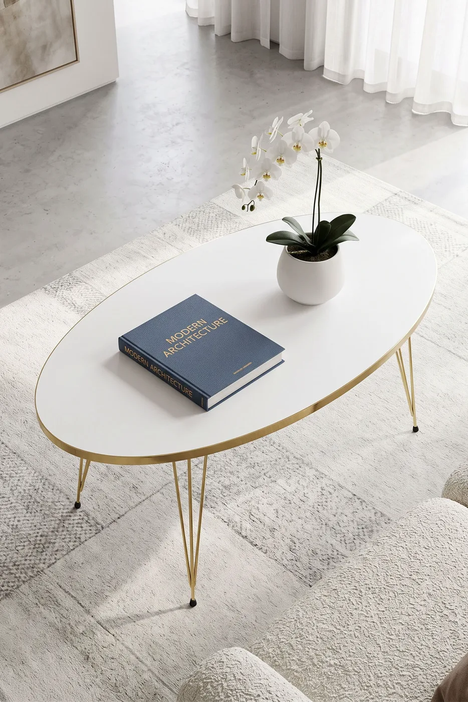 Nesting and Coffee Table White Elliptical Set Gold Wire-legged