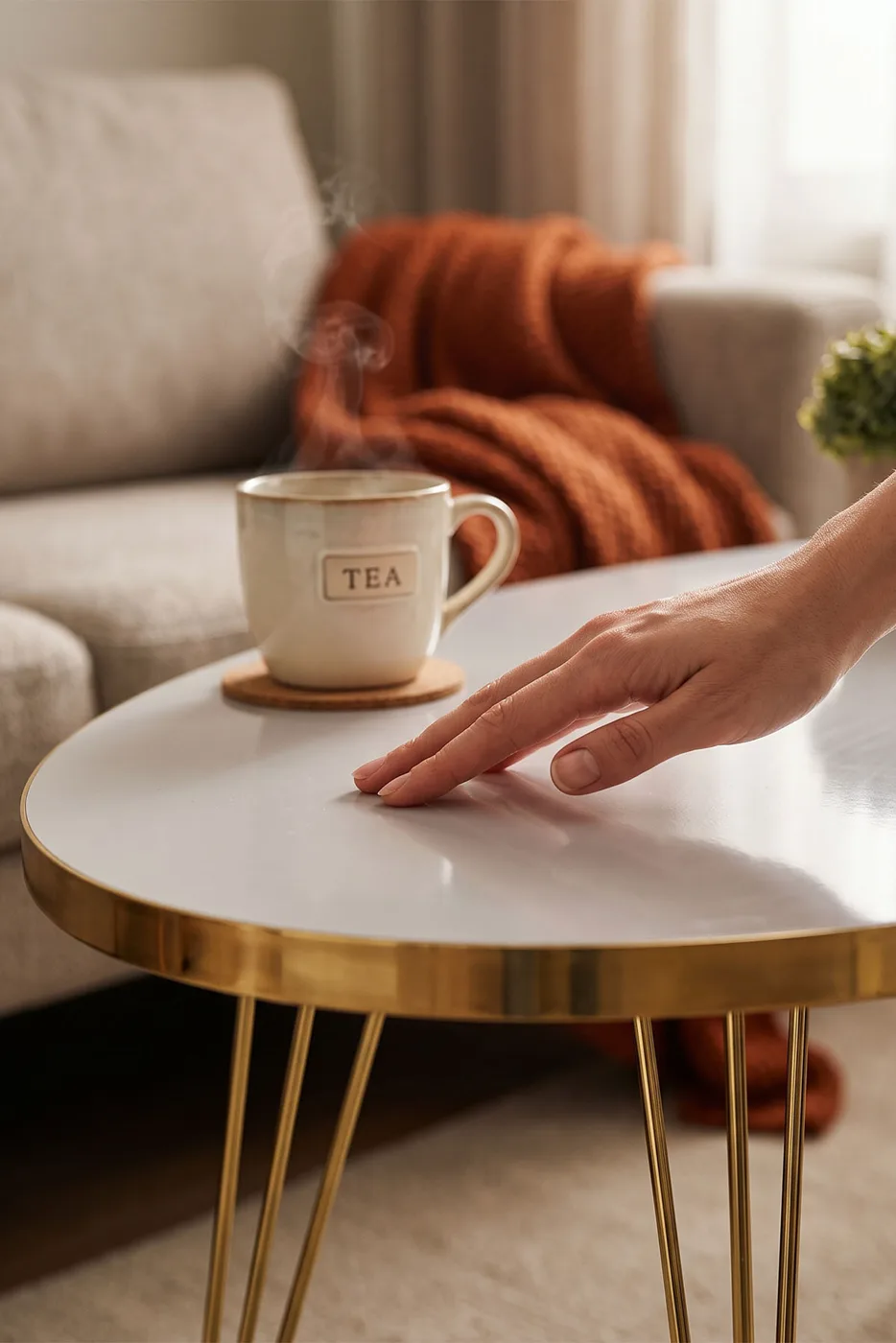 Nesting and Coffee Table White Elliptical Set Gold Wire-legged