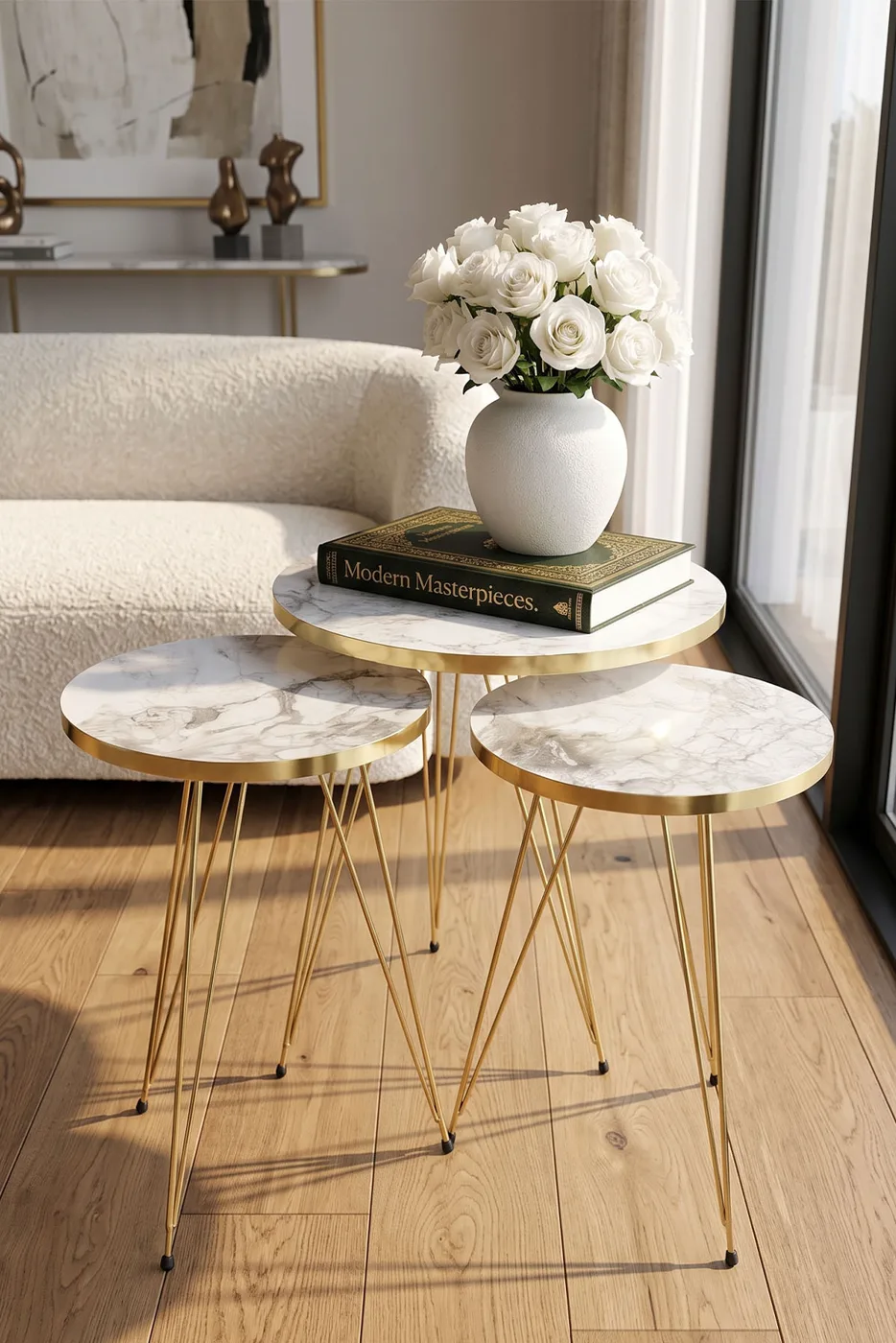 Nesting and Coffee Table Elliptical Set Gold Efes Wire-legged