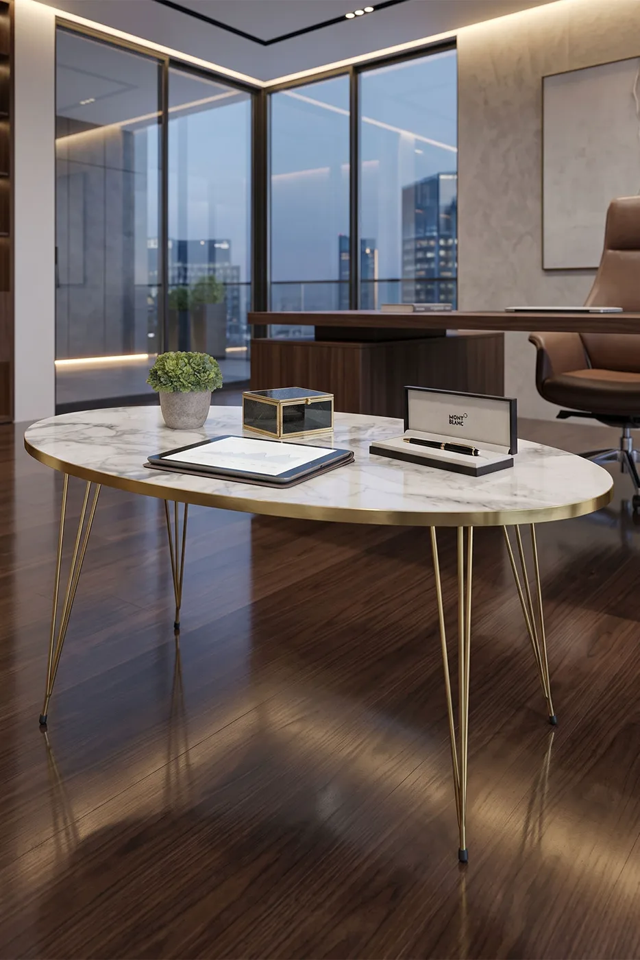 Coffee Table Elliptical Gold Efes Wire-legged
