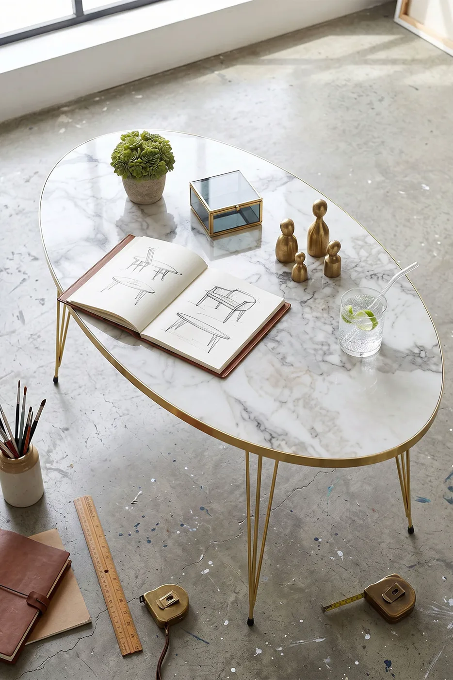 Coffee Table Elliptical Gold Efes Wire-legged